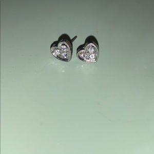 Silver sparkly heart stud earrings